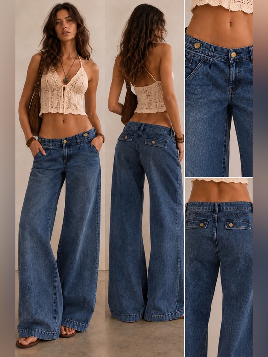 Lee Denim - Lee One True Fit Wide Leg Jeans 12 Long Dark Wash Floral Waistband